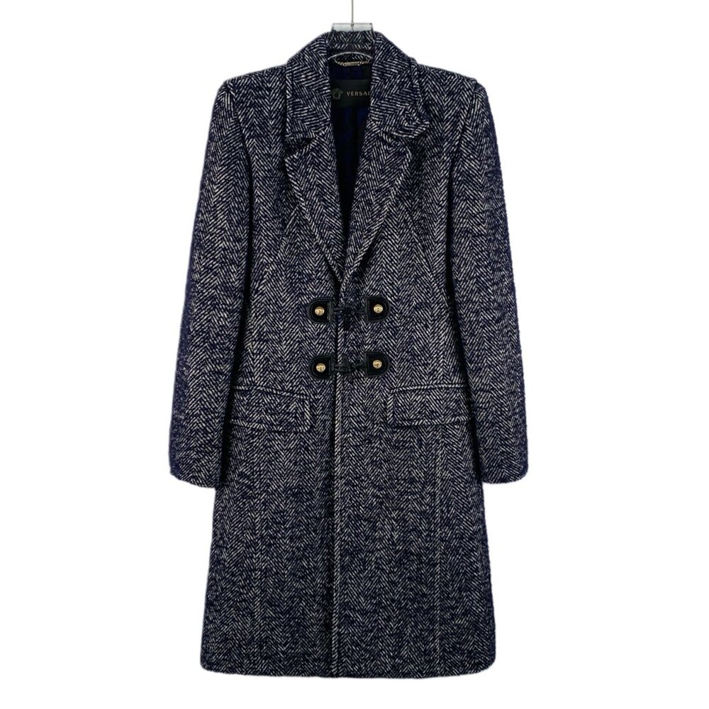 Versace Blue and black woven wool coat